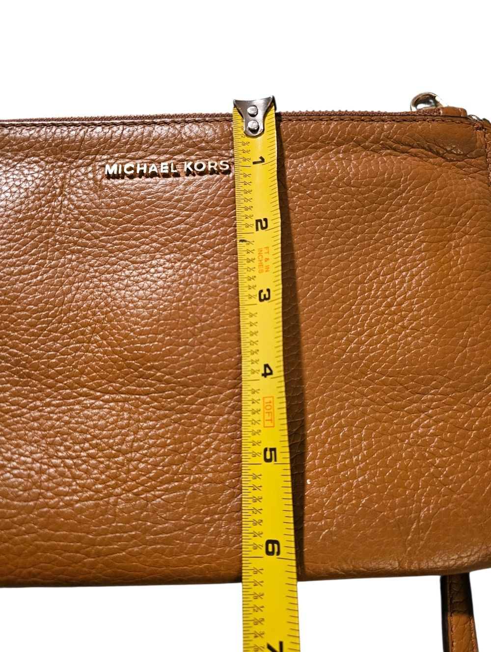Michael Kors Adele Double Zip Crossbody Bag Pebble Leather Acorn Tan Gold - Picture 14 of 16